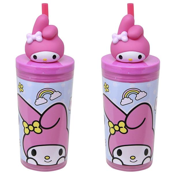 MY MELODY 12OZ STRAW TUMBLER W MOLDED HEAD TOPPER