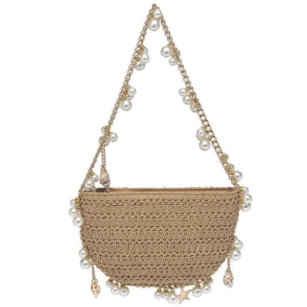 SEASHELL STAR PEARL DANGLE STRAW SHOULDER BAG