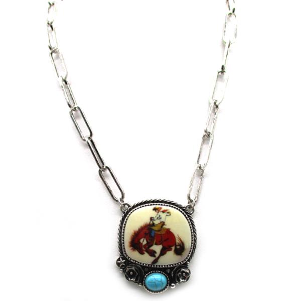 WESTERN ROUND COWBOY FRAME PENDANT NECKLACE