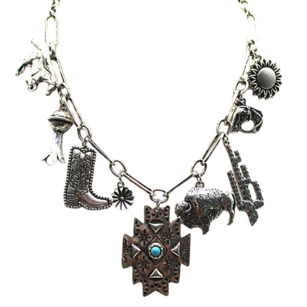 WESTERN MULTI CHARM STATEMENT NECKLACE