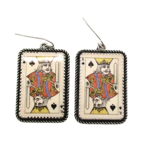 WESTERN KING CARD RECTANGLE DANGLE EARRING