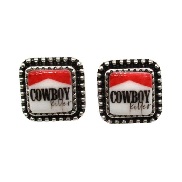 WESTERN COWBOY SQUARE POST EARRING