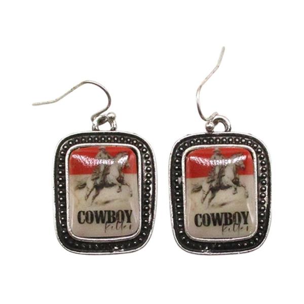 WESTERN RECTANGLE SHAPE COWBOY HOOK EARRING