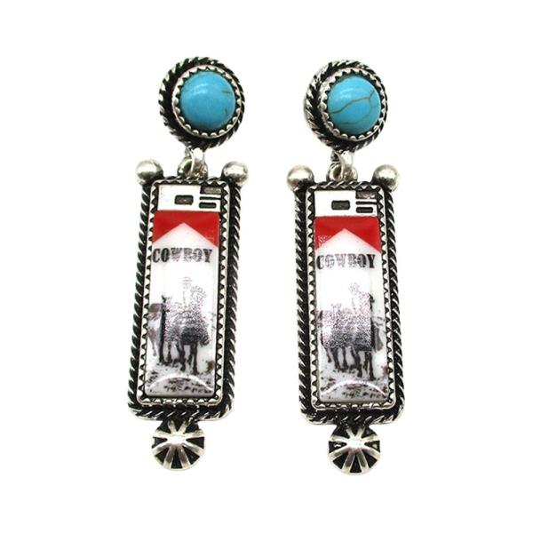 WESTERN TURQUOISE CLUSTER COWBOY EARRING