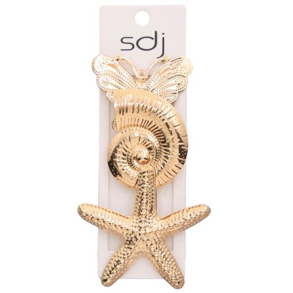 SDJ STARFISH SEASHELL METAL ASSORTED RING SET