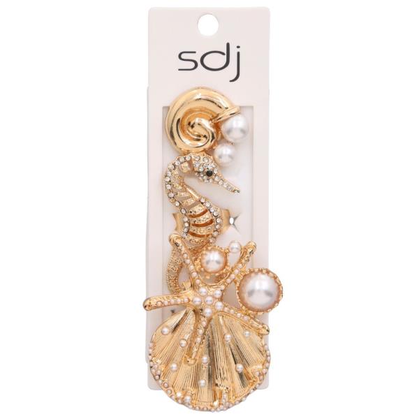 SDJ SEA LIFE PEARL BEAD RHINESTONE METAL ASSORTED RING SET