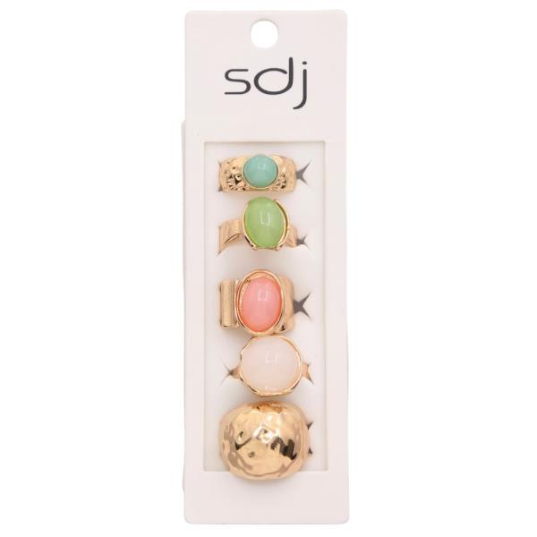 SDJ OVAL BEAD METAL ASSORTED RING SET