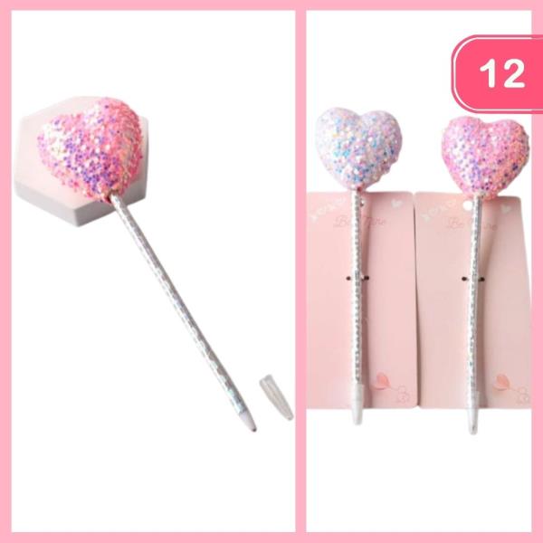 GLITTER CHUNKY HEART PEN (12 UNITS)