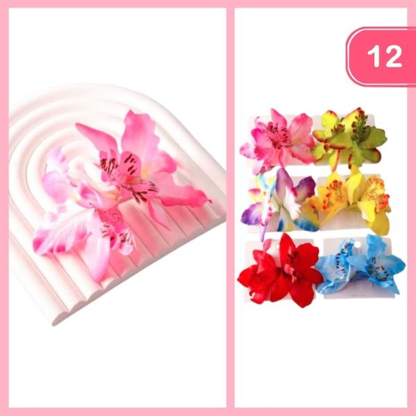 ARTIFICIAL TROPICAL LILY HAIR CLIPS (12 UNITS)