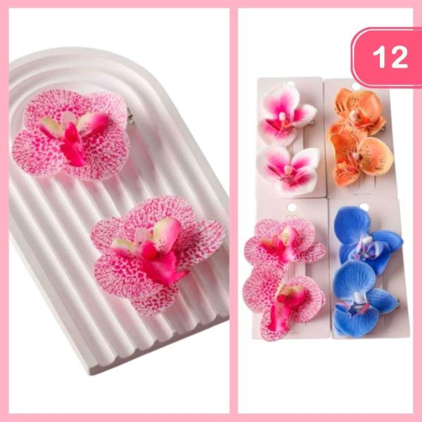 ARTIFICIAL TROPICAL ORCHID HAIR CLIPS (12 UNITS)
