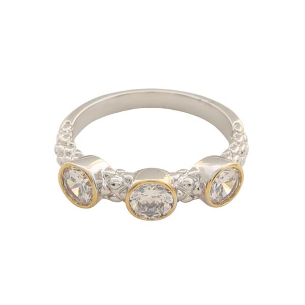 14K GOLD PLATED TWO TONE CUBIC ZIRCONIA CLEAR RING