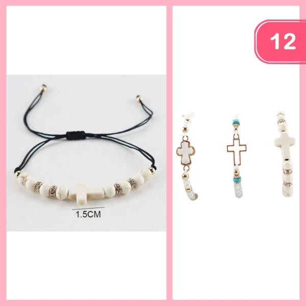 CROSS PENDANT BEADED BRACELET (12 UNITS)