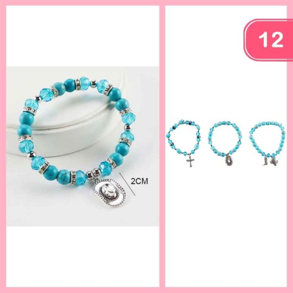 HAT PENDANT RHINESTONE BEADED BRACELET (12 UNITS)