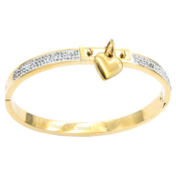 STAINLESS STEEL HEART BANGLE BRACELET