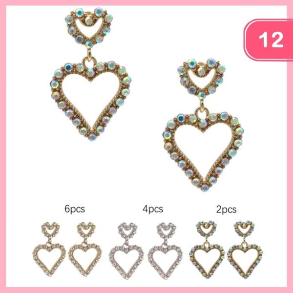 RHINESTONE HEART DANGLE EARRING (12 UNITS)