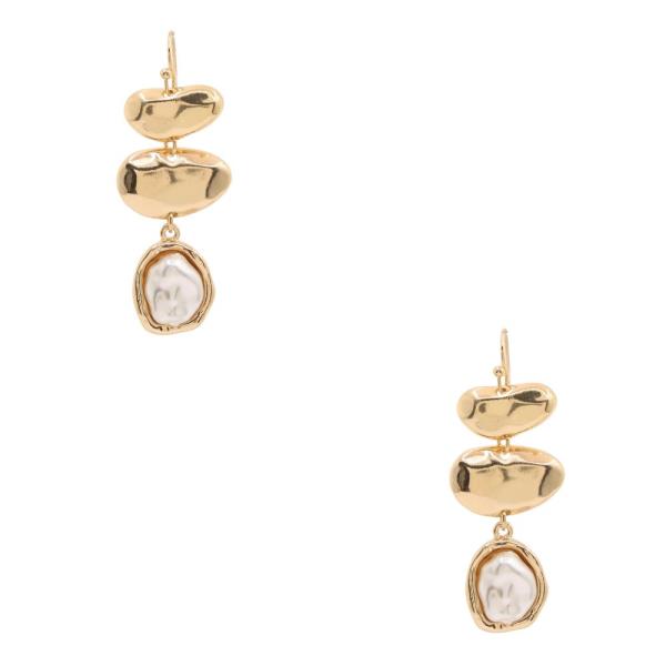 PEARL BEAD METAL DANGLE EARRING