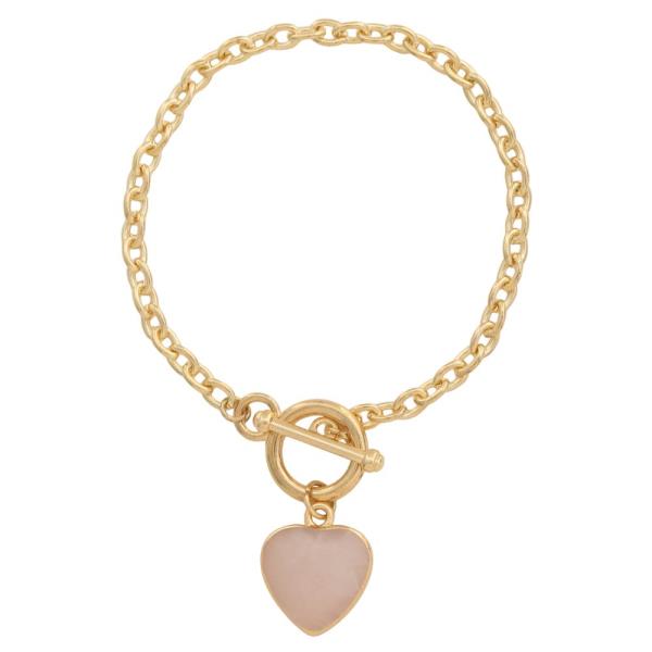 HEART CHARM SEMI PRECIOUS TOGGLE CLASP METAL BRACELET