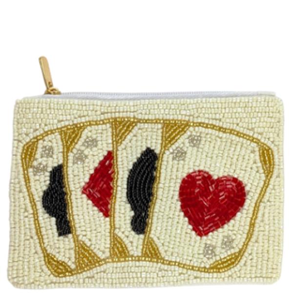 QUADS THEME BEADED ZIPPER COIN PURSE BAG POUCH