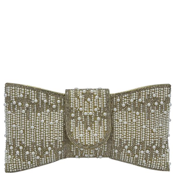 ELEGANT PEARL BOW EVENING CLUTCH BAG