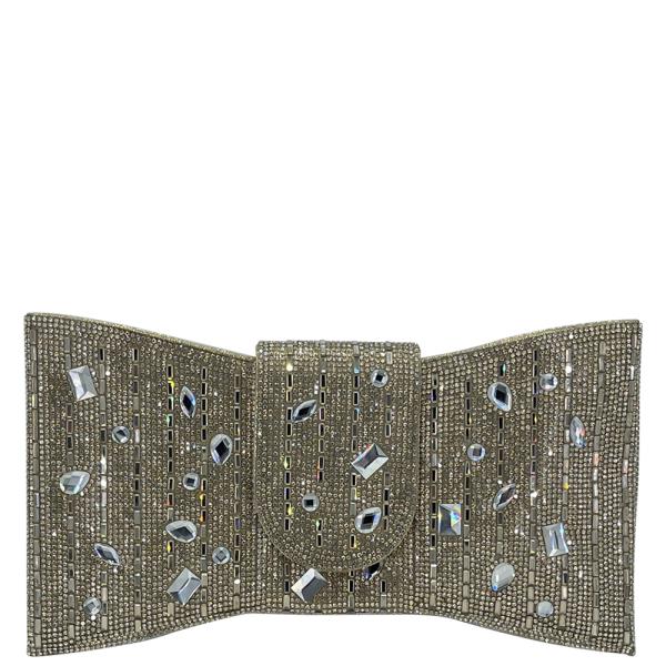RHINESTONE CRYSTAL STUD BOW EVENING CLUTCH BAG