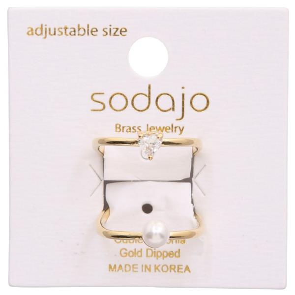 SODAJO CZ PEARL BEAD GOLD DIPPED ADJUSTABLE RING