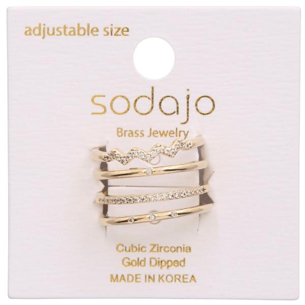 SODAJO CZ GOLD DIPPED WAVY PATTERN ADJUSTABLE RING