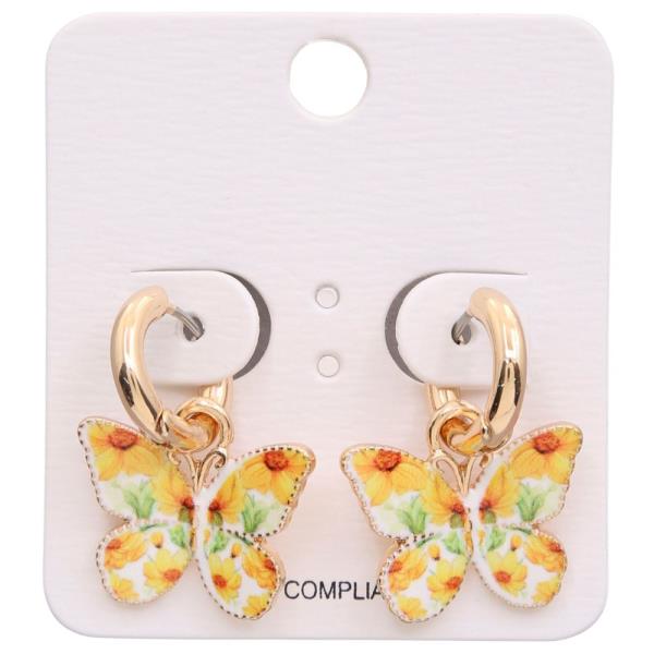 FLORAL PATTERN BUTTERFLY HUGGIE EARRING