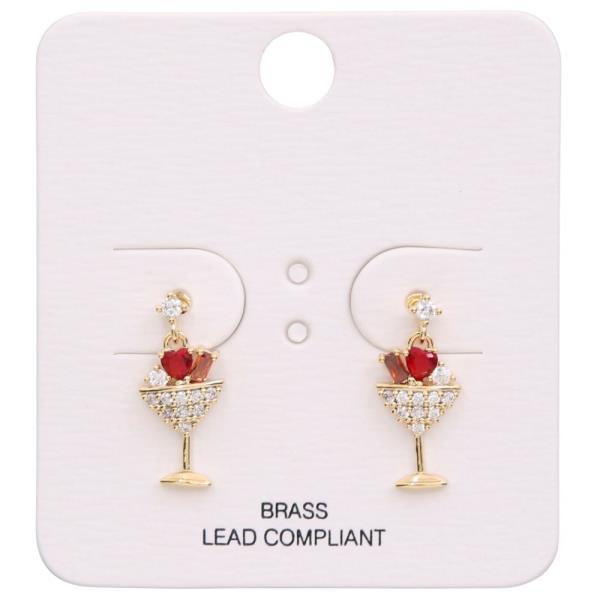 CHAMPAGNE GLASS CRYSTAL STUD EARRING