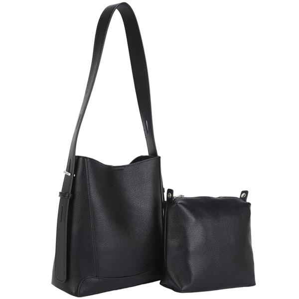 2IN1 PLAIN STYLISH SHOULDER BAG W ZIPPER POUCH SET