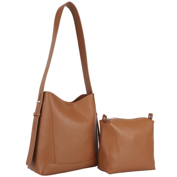 2IN1 PLAIN STYLISH SHOULDER BAG W ZIPPER POUCH SET