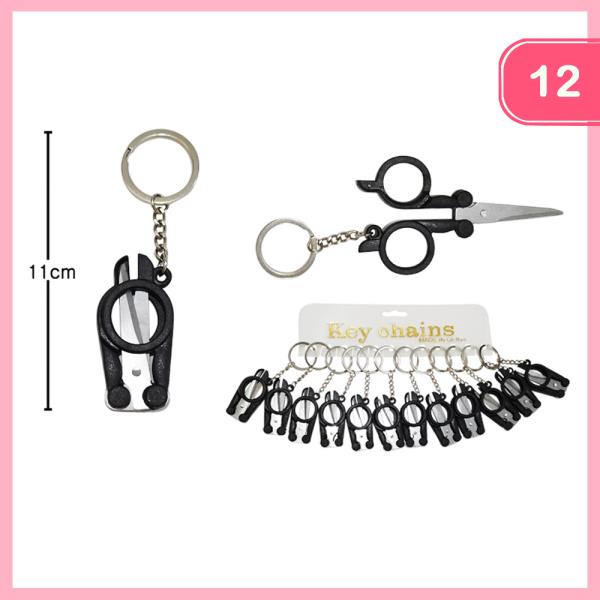 STEEL FOLDING TRAVEL SCISSORS WITH KEY RINGS (12 UNITS)