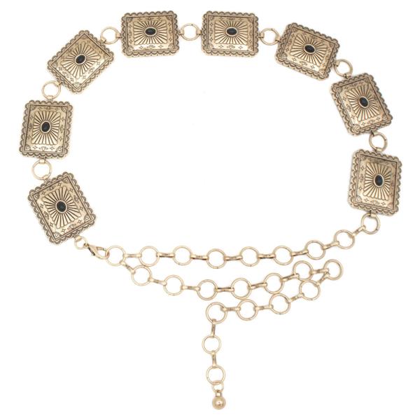 SMALLER RECTANGLE RIBBED BEAM CONCHO CHAIN BELT