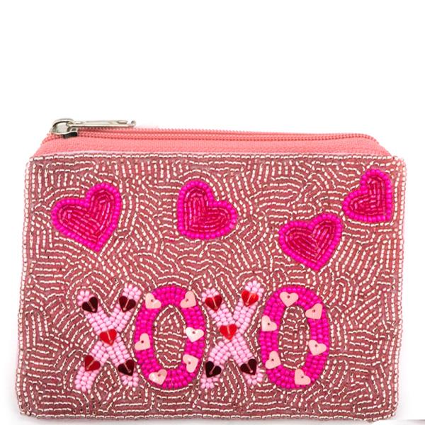 SEED BEAD "XOXO" COIN BAG