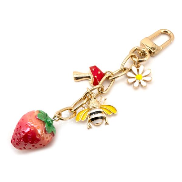 STRAWBERRY FLOWER INSECT CHARM BAG CHARM KEYCHAIN