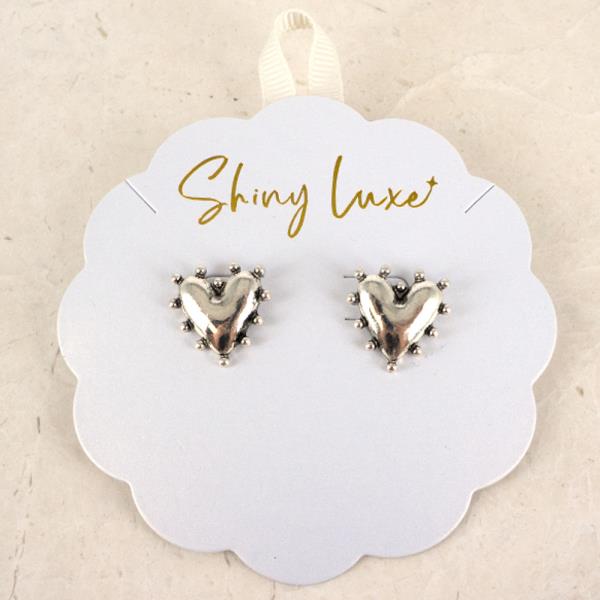 TEXTURED METAL HEART STUD EARRINGS