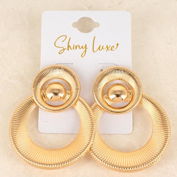 TEXTURED METAL DOUBLE ROUND DANGLE EARRINGS