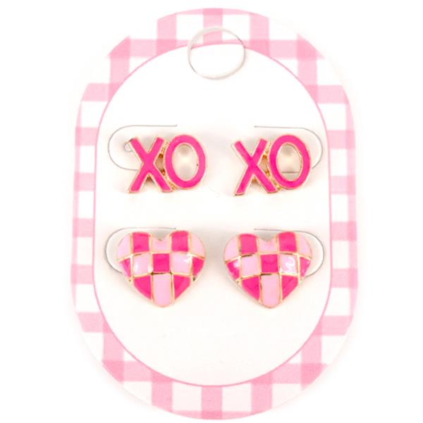 VALENTINE`S DAY  XOXO HEART STUD EARRINGS SET