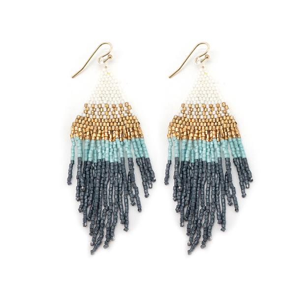 SEED BEAD FRINGE TIERED DANGLE EARRINGS