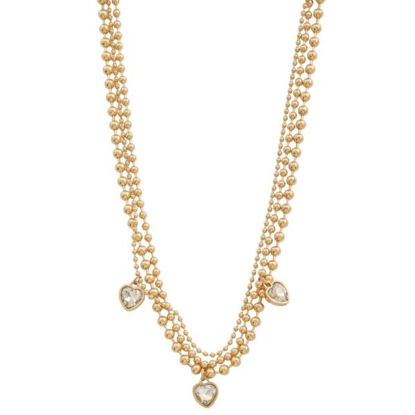 HEART CRYSTAL CHARM BEADED LAYERED NECKLACE