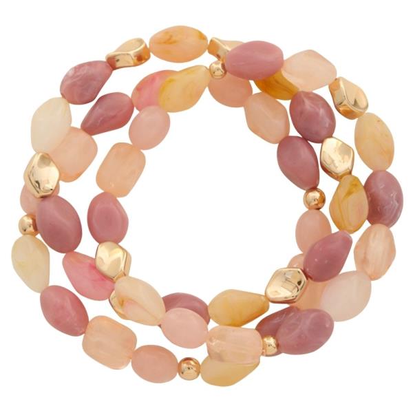 COLOR STONE BEAD STRETCH MULTI BRACELET SET