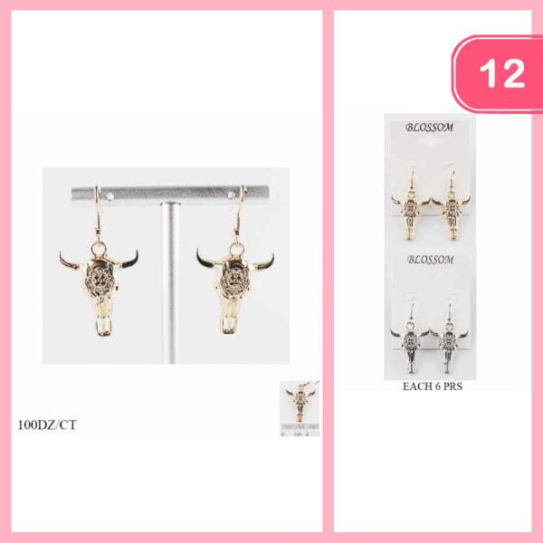 LONGHORN SKULL DANGLE EARRINGS (12 UNITS)