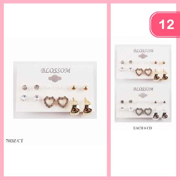 MIXED HOOP , POST EARRINGS SET (12 UNITS)