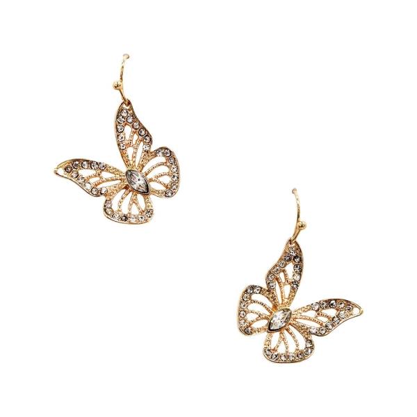 RHINESTONE BUTTERFLY DANGLE EARRING