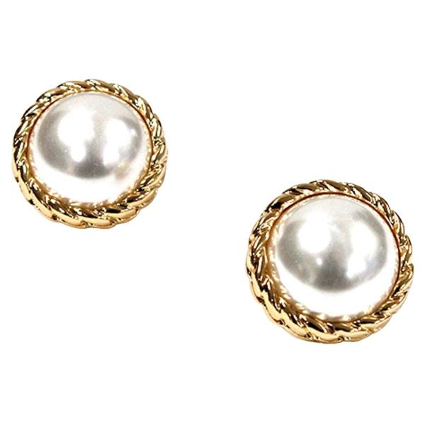 FAUX PEARL ROUND FRAME STUD EARRING