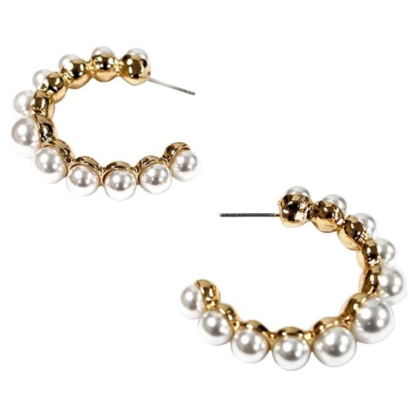FAUX PEARL BEAD HOOP EARRING