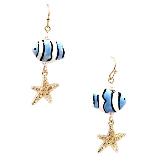 SEA LIFE CERAMIC FISH STARFISH DANGLE EARRING