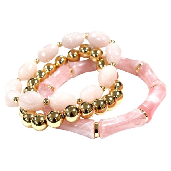 MARBLE RESIN METAL BEAD ELASTIC MULTI BRACELET SET