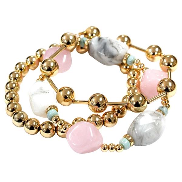 STONE METAL BEAD ELASTIC MULTI BRACELET SET