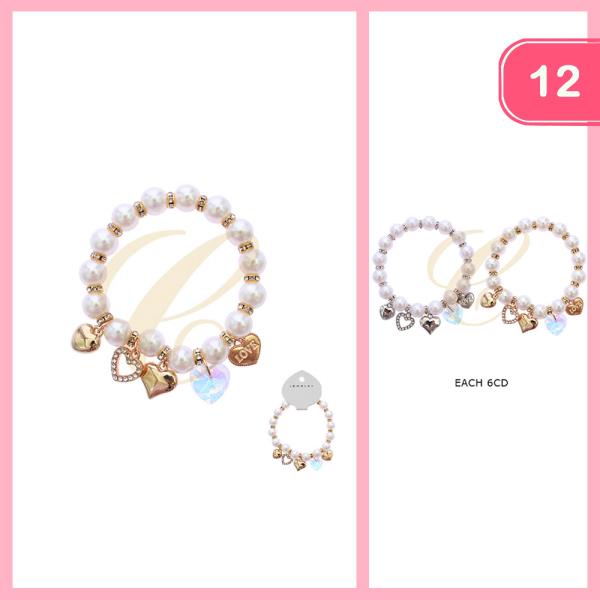 RHINESTONE HEART CHARM BEADED BRACELET (12 UNITS)