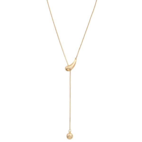 SODAJO TEARDROP BALL BEAD Y SHAPE GOLD DIPPED NECKLACE